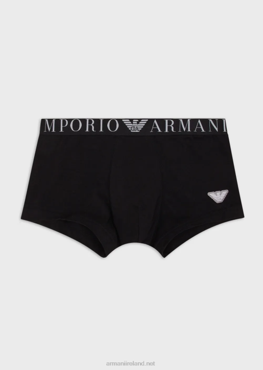 Men 086V1782 Organic Cotton Boxer Briefs With Shiny Logo Waistband Armani Black
