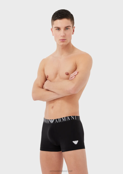 Men 086V1782 Organic Cotton Boxer Briefs With Shiny Logo Waistband Armani Black