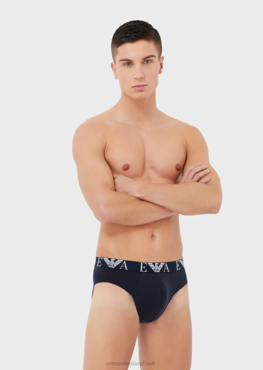 Men 086V1785 Three-Pack Of Briefs With Bold Monogram Logo Waistband Armani Blue
