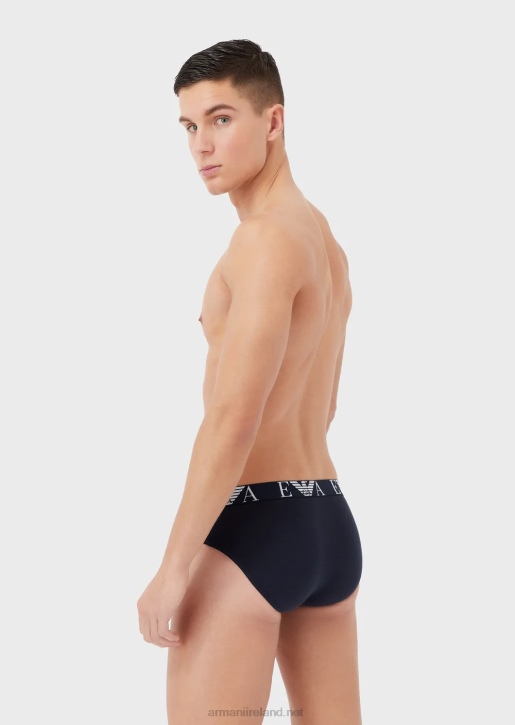 Men 086V1785 Three-Pack Of Briefs With Bold Monogram Logo Waistband Armani Blue