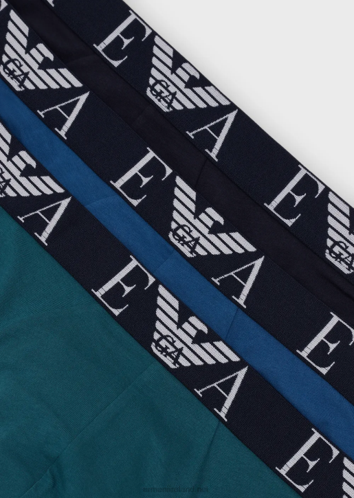 Men 086V1785 Three-Pack Of Briefs With Bold Monogram Logo Waistband Armani Blue