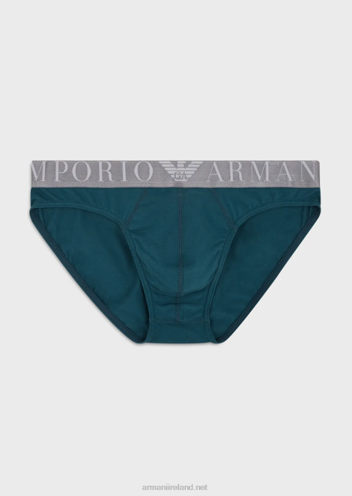 Men 086V1796 Organic-Cotton Briefs With Shiny Logo Waistband Armani Petroleum