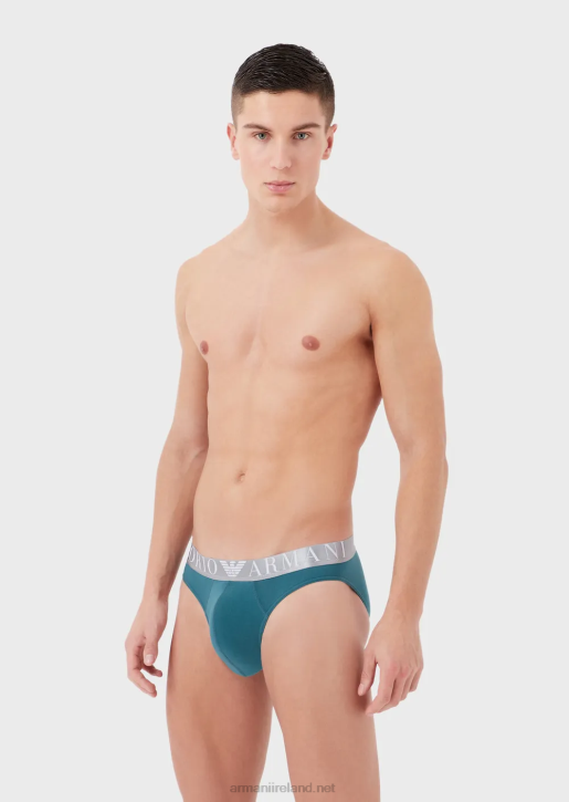 Men 086V1796 Organic-Cotton Briefs With Shiny Logo Waistband Armani Petroleum
