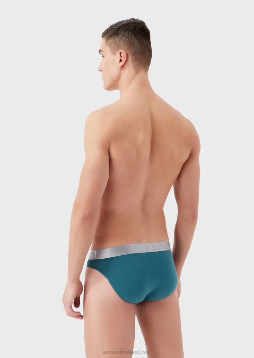 Men 086V1796 Organic-Cotton Briefs With Shiny Logo Waistband Armani Petroleum