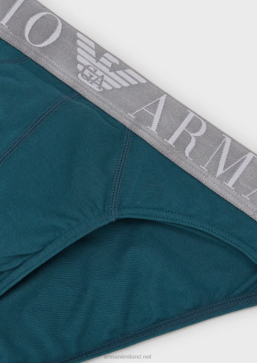 Men 086V1796 Organic-Cotton Briefs With Shiny Logo Waistband Armani Petroleum