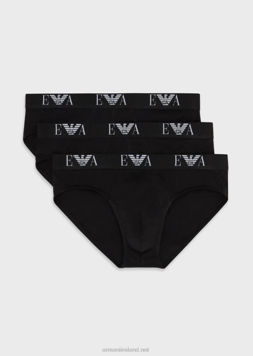 Men 086V1798 Three-Pack Of Briefs With Essential Monogram Logo Armani Black