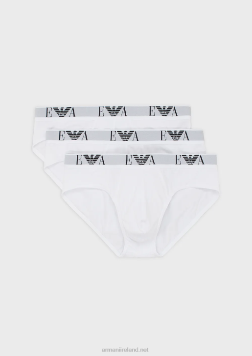 Men 086V1800 Three-Pack Of Briefs With Essential Monogram Logo Armani White
