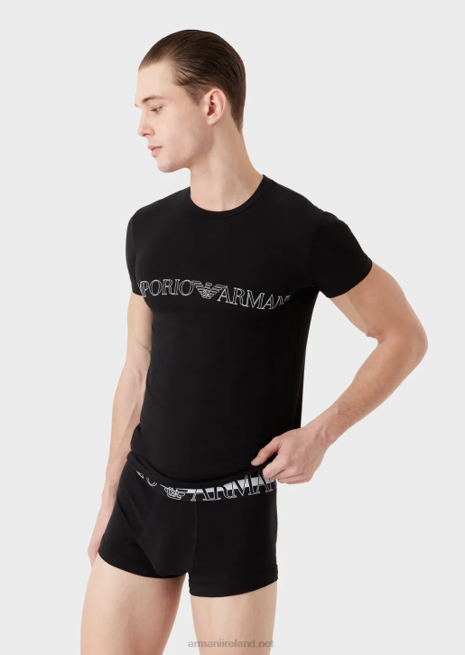 Men 086V1803 Organic Cotton Undershirt And Boxer Briefs Set With Megalogo Armani Black