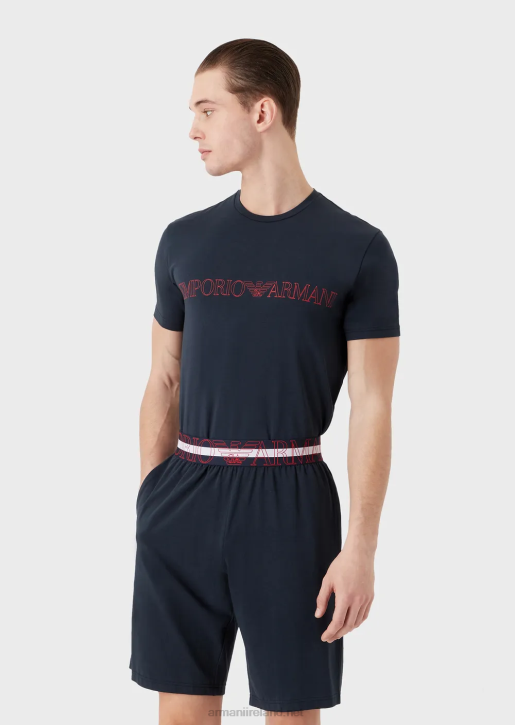Men 086V1804 Megalogo Organic Cotton Pyjamas Armani Navy Blue