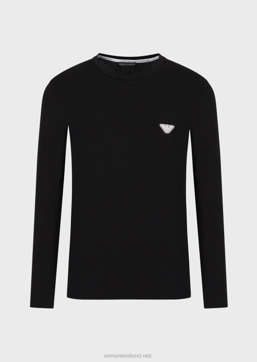 Men 086V1808 Organic Cotton Slim-Fit Undershirt With Shiny Logo Band Armani Black