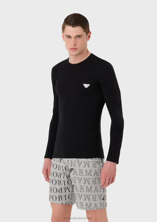 Men 086V1808 Organic Cotton Slim-Fit Undershirt With Shiny Logo Band Armani Black
