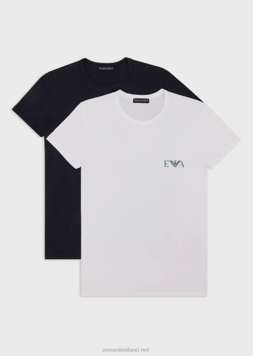 Men 086V1810 Two-Pack Of Slim-Fit Undershirts With Bold Monogram Logo Armani Pattern
