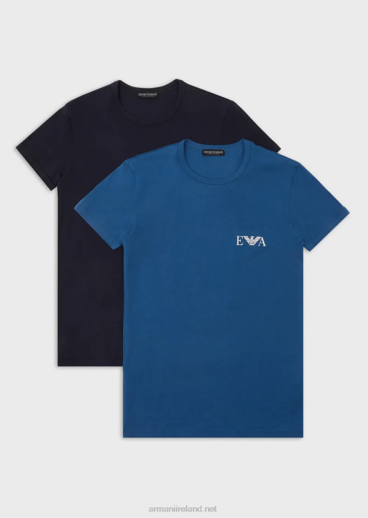 Men 086V1811 Two-Pack Of Slim-Fit Undershirts With Bold Monogram Logo Armani Blue