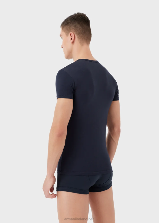 Men 086V1811 Two-Pack Of Slim-Fit Undershirts With Bold Monogram Logo Armani Blue
