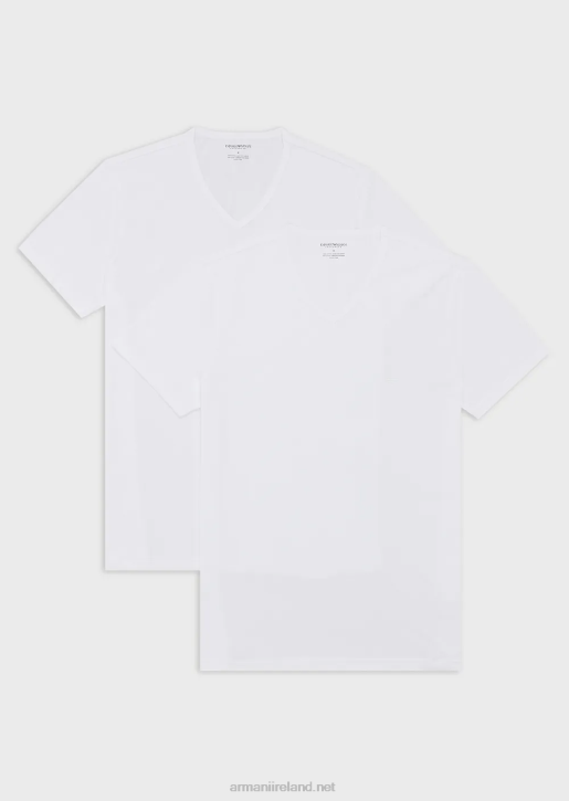 Men 086V1816 Two-Pack Of Regular-Fit, Pure Cotton, V-Neck Underwear T-Shirts Armani White