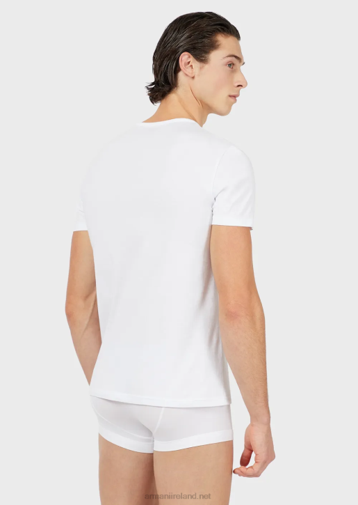 Men 086V1816 Two-Pack Of Regular-Fit, Pure Cotton, V-Neck Underwear T-Shirts Armani White