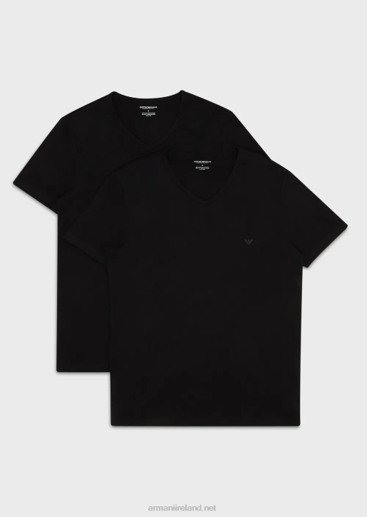 Men 086V1817 Two-Pack Of Regular-Fit, Pure Cotton, V-Neck Underwear T-Shirts Armani Black