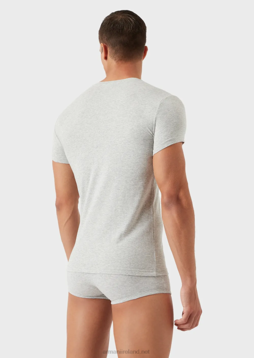 Men 086V1823 Basic V-Neck Underwear T-Shirt Armani Light Gray