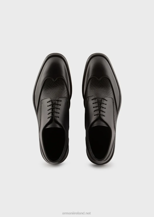 Men 086V1827 Leather Derby Shoes With Woven Print Detail Armani Black