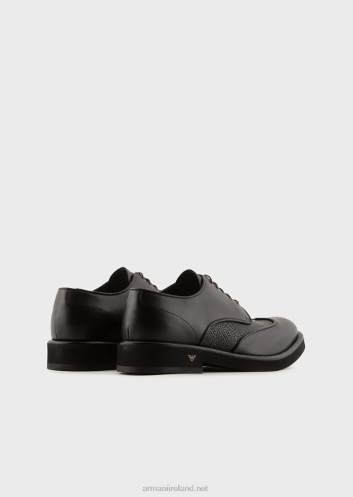 Men 086V1827 Leather Derby Shoes With Woven Print Detail Armani Black