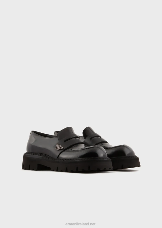 Men 086V1828 Brushed-Leather Loafers With Lug Soles Armani Black
