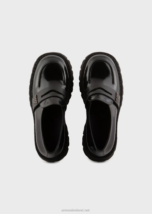 Men 086V1828 Brushed-Leather Loafers With Lug Soles Armani Black
