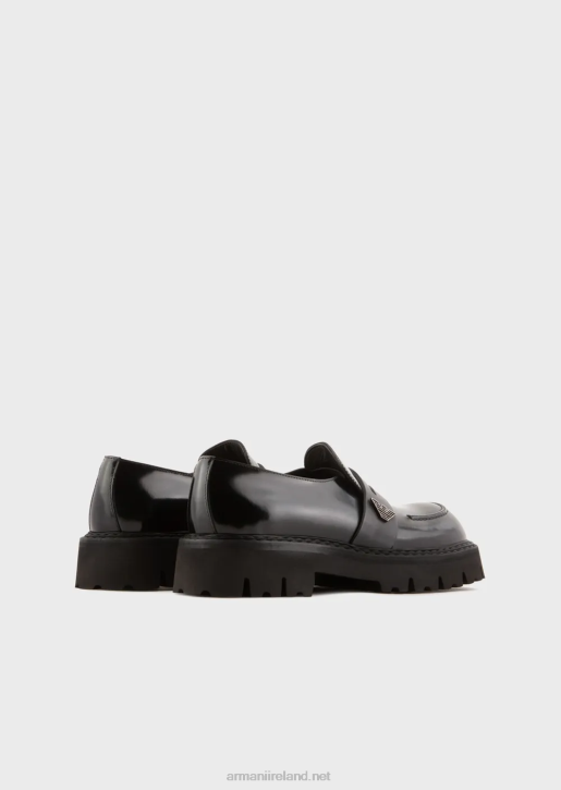 Men 086V1828 Brushed-Leather Loafers With Lug Soles Armani Black