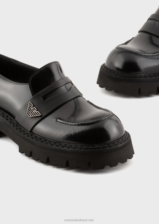 Men 086V1828 Brushed-Leather Loafers With Lug Soles Armani Black
