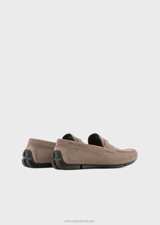 Men 086V1834 Suede Driving Loafers With Logo Armani Dove Grey