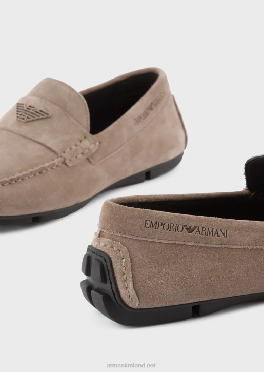 Men 086V1834 Suede Driving Loafers With Logo Armani Dove Grey