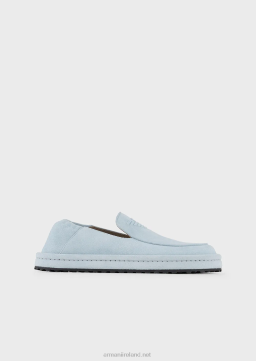 Men 086V1843 Suede Loafers With Oversized Eagle Armani Ice