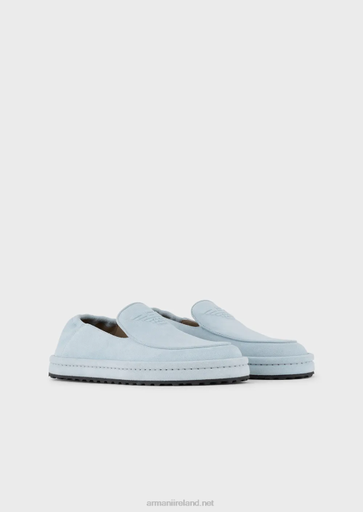 Men 086V1843 Suede Loafers With Oversized Eagle Armani Ice
