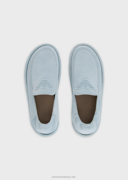 Men 086V1843 Suede Loafers With Oversized Eagle Armani Ice