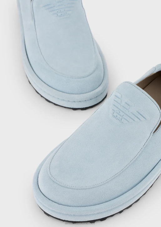 Men 086V1843 Suede Loafers With Oversized Eagle Armani Ice