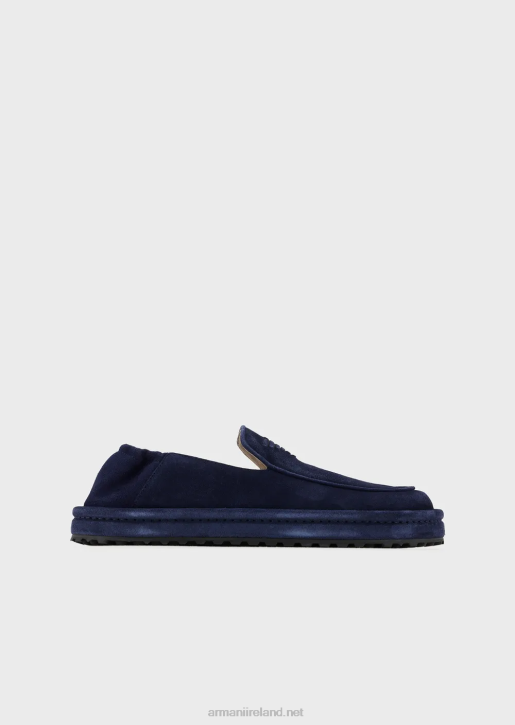 Men 086V1844 Suede Loafers With Oversized Eagle Armani Blue