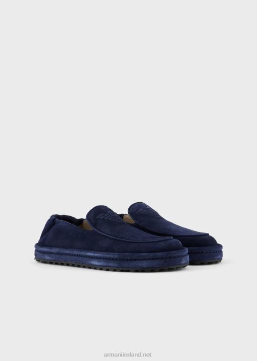 Men 086V1844 Suede Loafers With Oversized Eagle Armani Blue