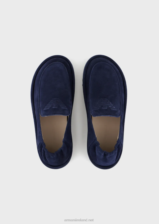 Men 086V1844 Suede Loafers With Oversized Eagle Armani Blue