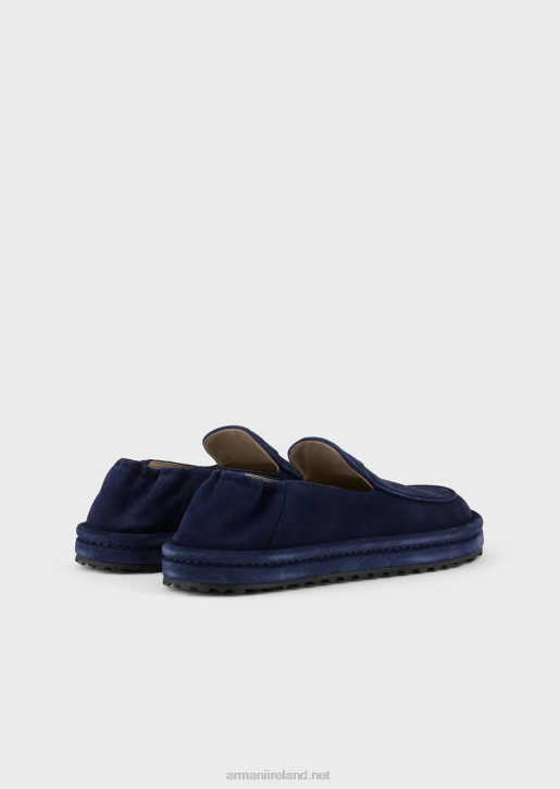 Men 086V1844 Suede Loafers With Oversized Eagle Armani Blue
