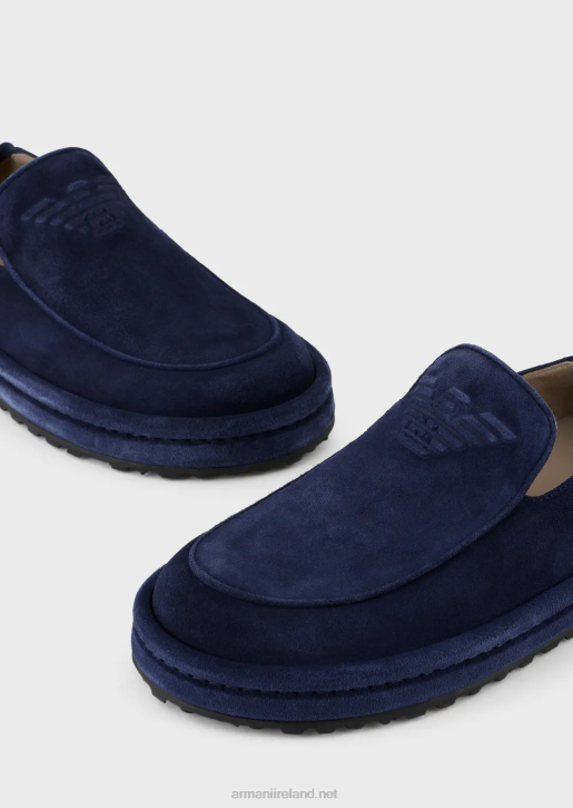 Men 086V1844 Suede Loafers With Oversized Eagle Armani Blue