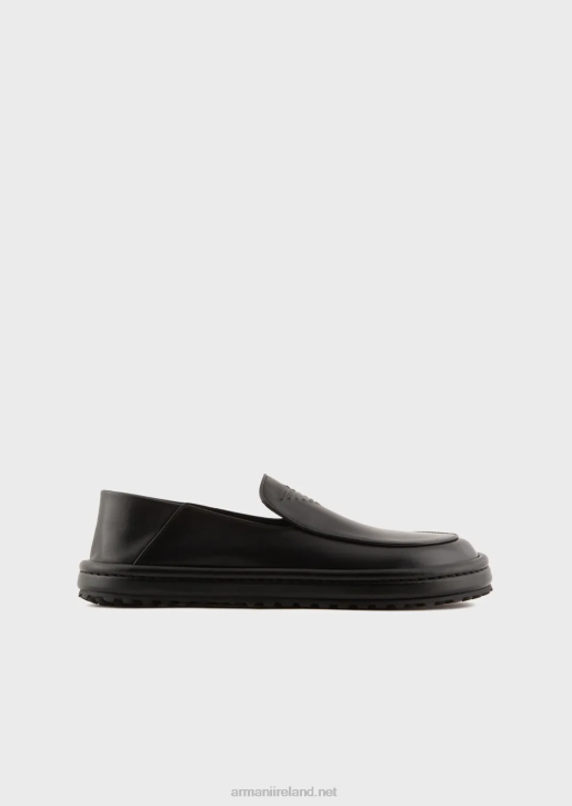 Men 086V1845 Nappa-Leather Loafers With Oversized Eagle Armani Black