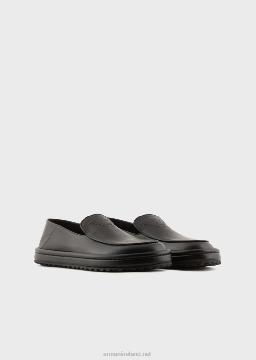 Men 086V1845 Nappa-Leather Loafers With Oversized Eagle Armani Black