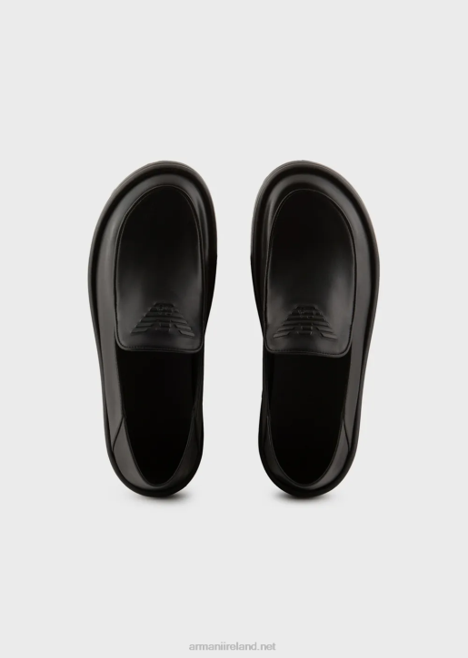 Men 086V1845 Nappa-Leather Loafers With Oversized Eagle Armani Black