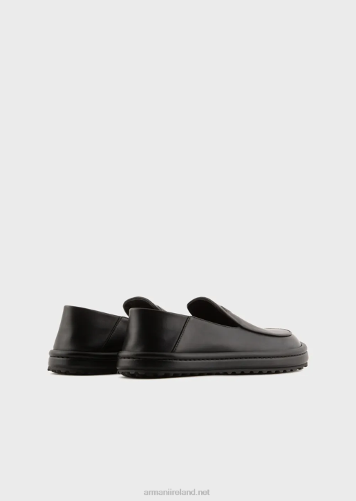 Men 086V1845 Nappa-Leather Loafers With Oversized Eagle Armani Black