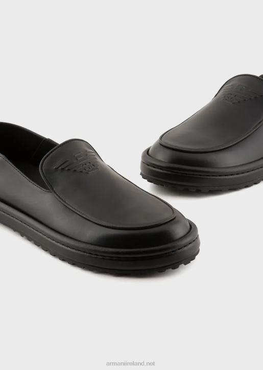 Men 086V1845 Nappa-Leather Loafers With Oversized Eagle Armani Black
