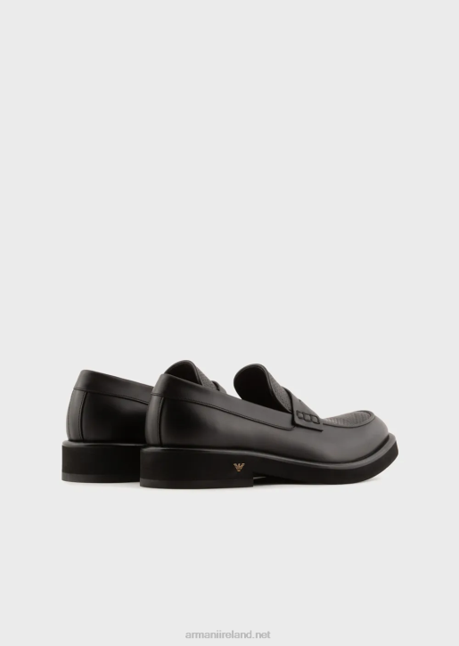 Men 086V1847 Leather Loafers With Woven Print Detail Armani Black