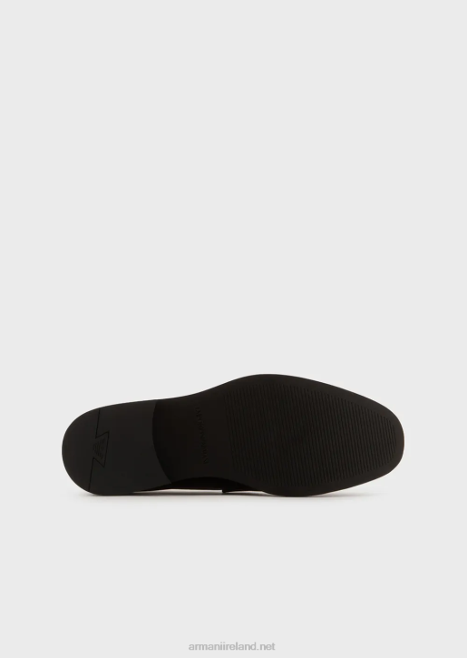 Men 086V1847 Leather Loafers With Woven Print Detail Armani Black
