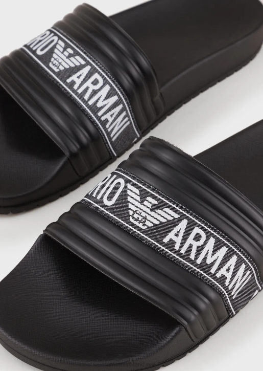 Men 086V1848 Pvc Sliders With Jacquard Logo Ribbon Armani Black