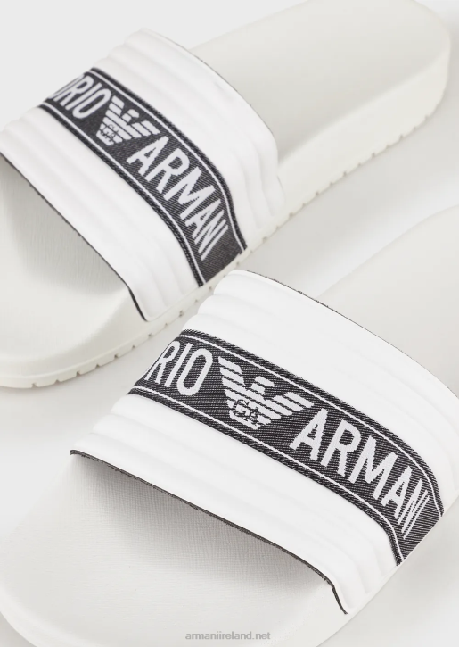 Men 086V1849 Pvc Sliders With Jacquard Logo Ribbon Armani White