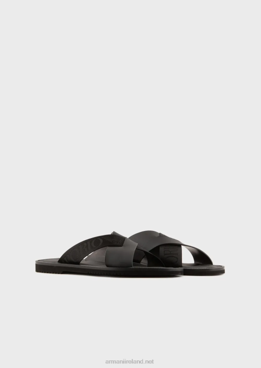 Men 086V1854 Leather Cross-Over Sandals With Logo Tape Armani Black