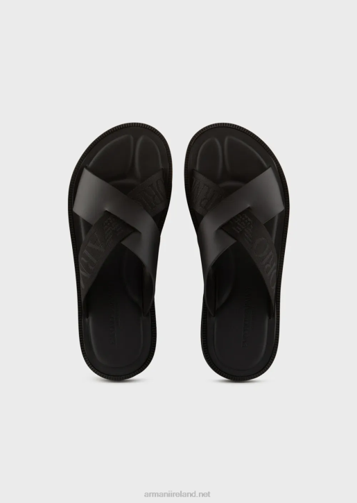 Men 086V1854 Leather Cross-Over Sandals With Logo Tape Armani Black